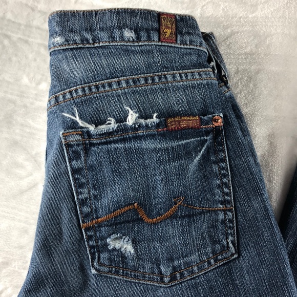 7 FAM Distressed Bootcut Sz 27 medium Wash Jeans - Picture 4 of 8